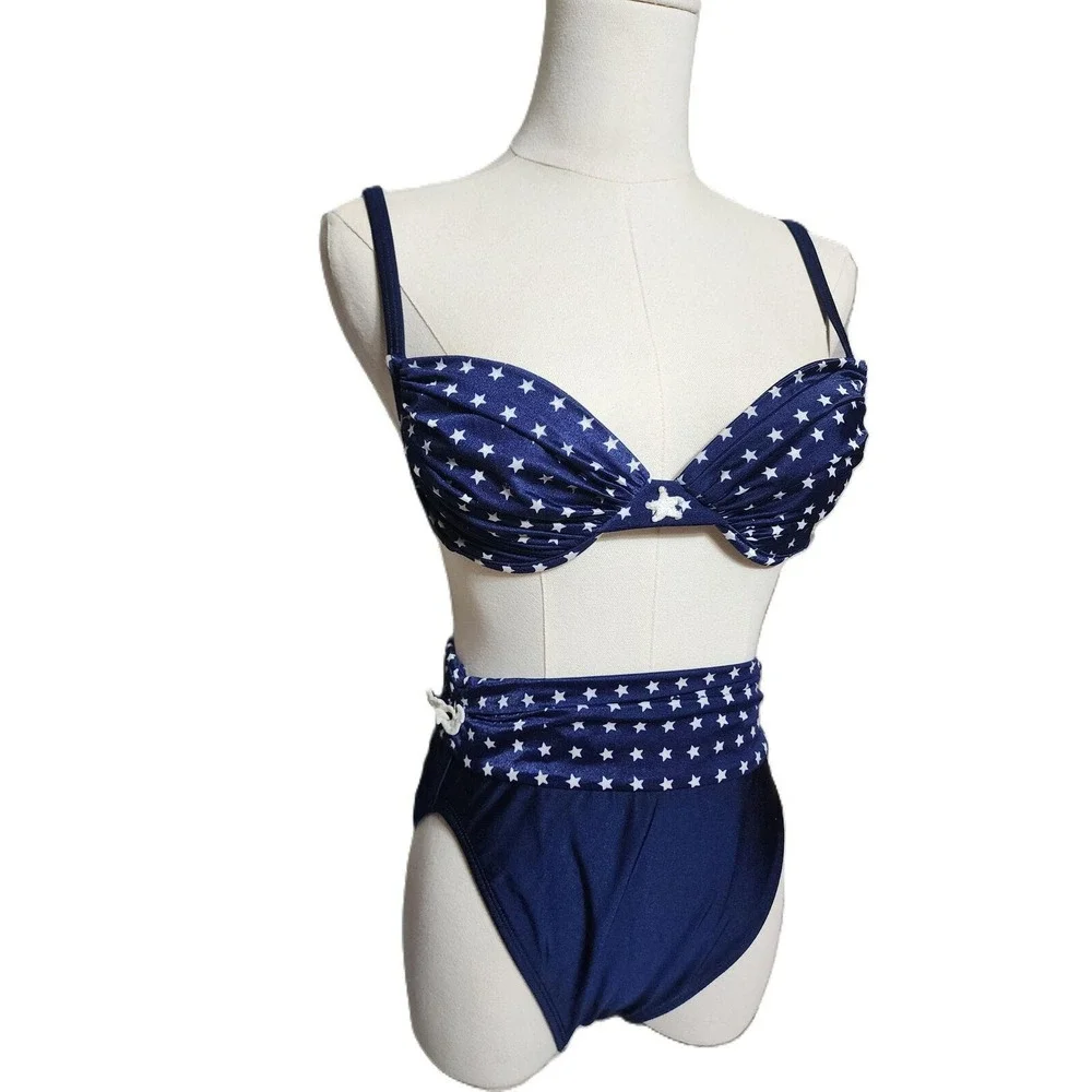 Vintage 80s La Blanca SexyPolka Dot Bikini High Waisted Strapless Swimsuit Sz 10